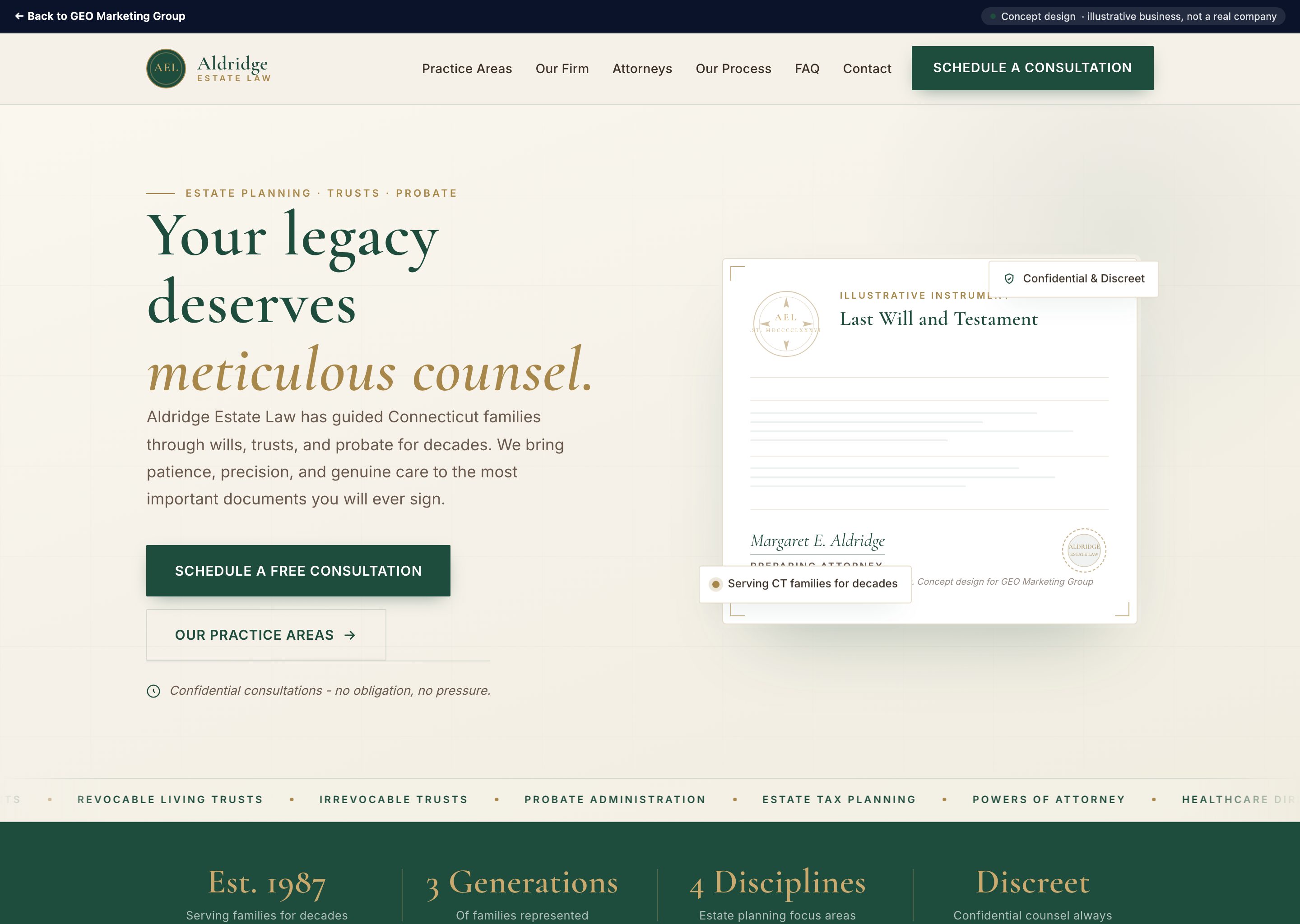Aldridge Estate Law - concept website design