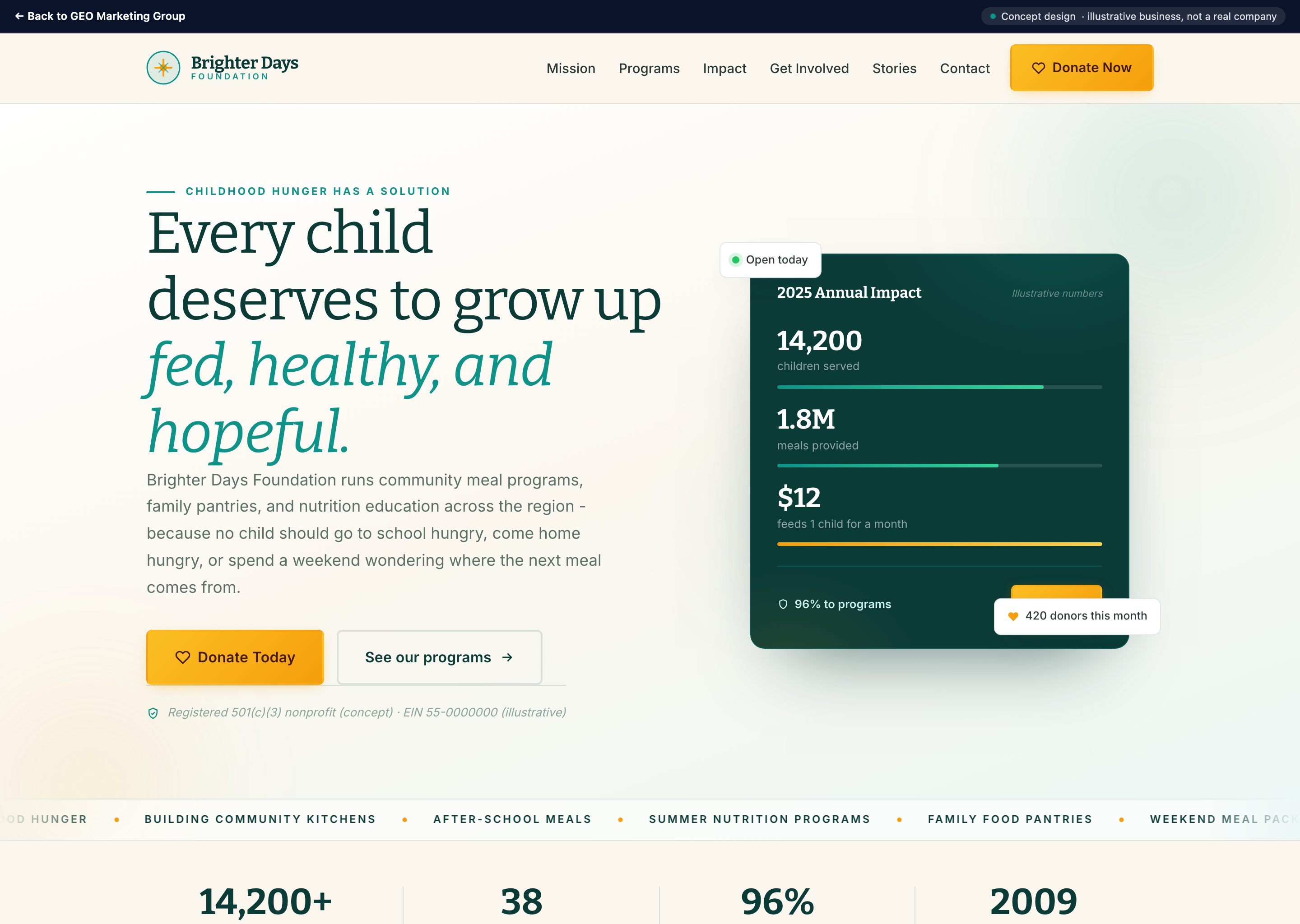 Brighter Days Foundation - concept website design
