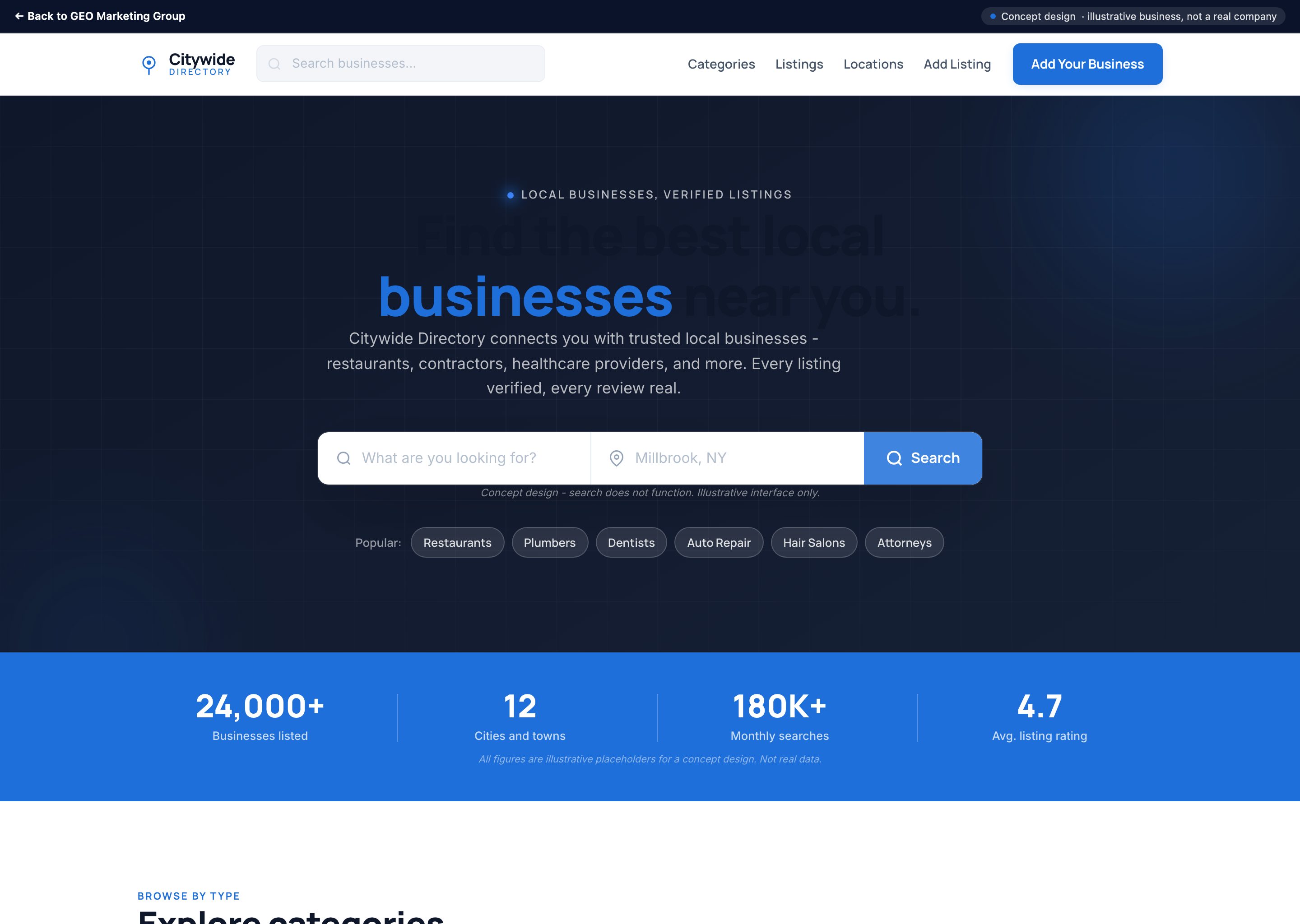 Citywide Directory - concept website design