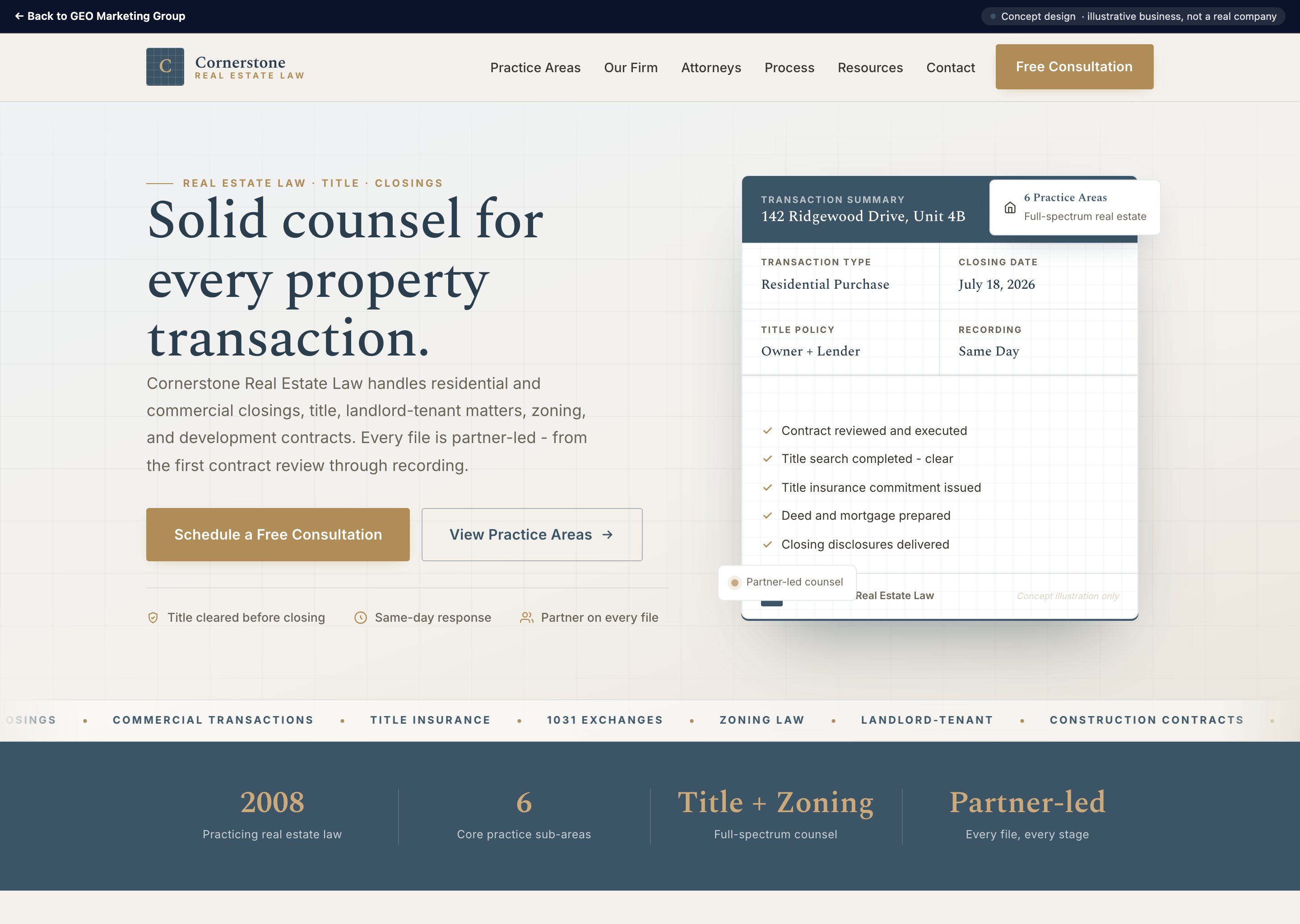 Cornerstone Real Estate Law - concept website design