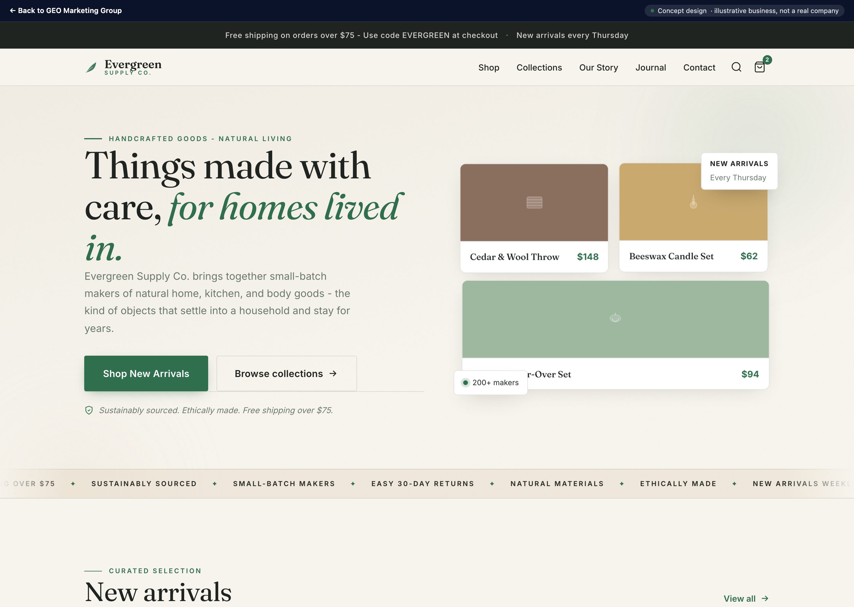 Evergreen Supply Co. - concept website design