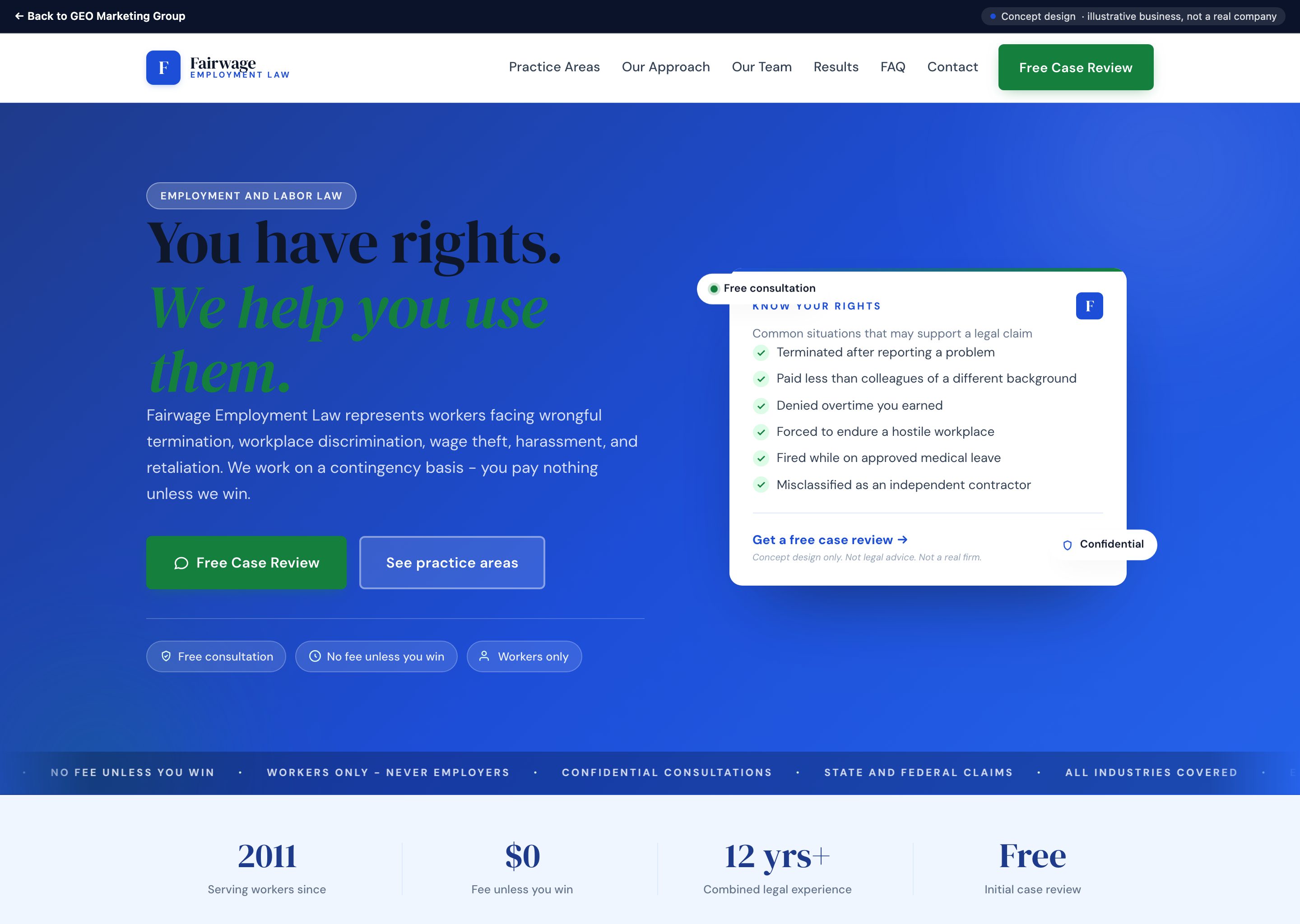 Fairwage Employment Law - concept website design