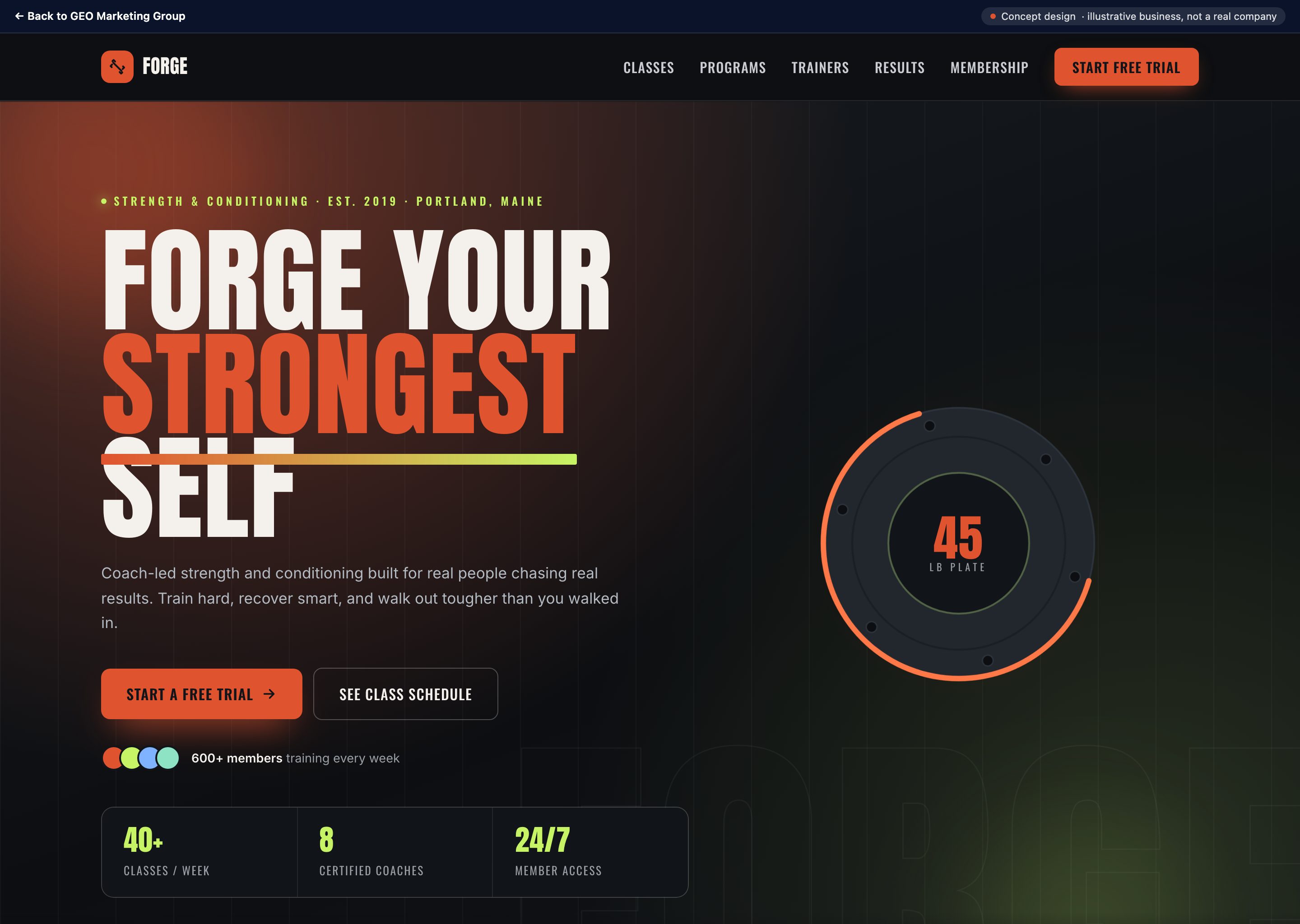 Forge Athletic Club - concept website design
