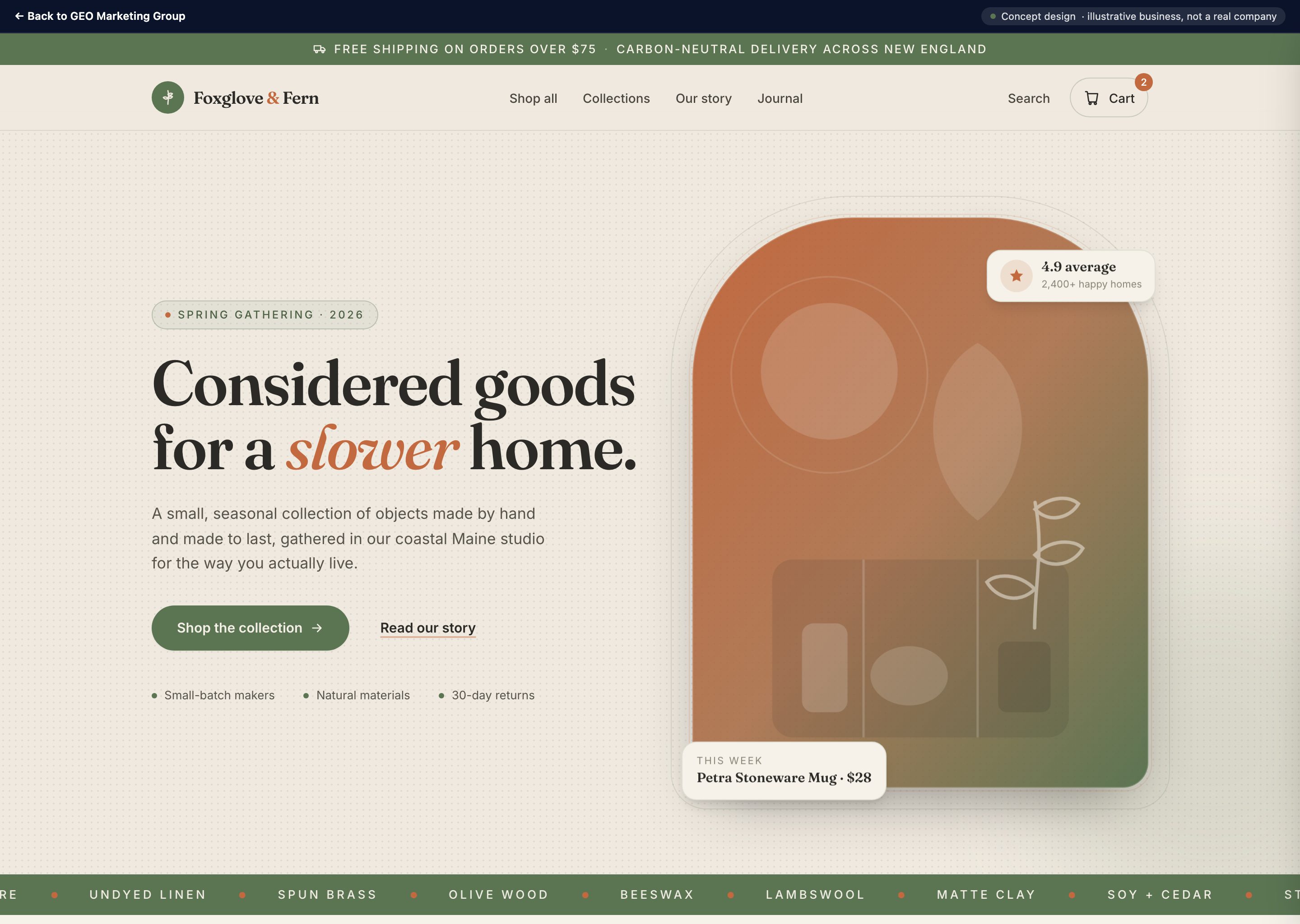 Foxglove & Fern - concept website design