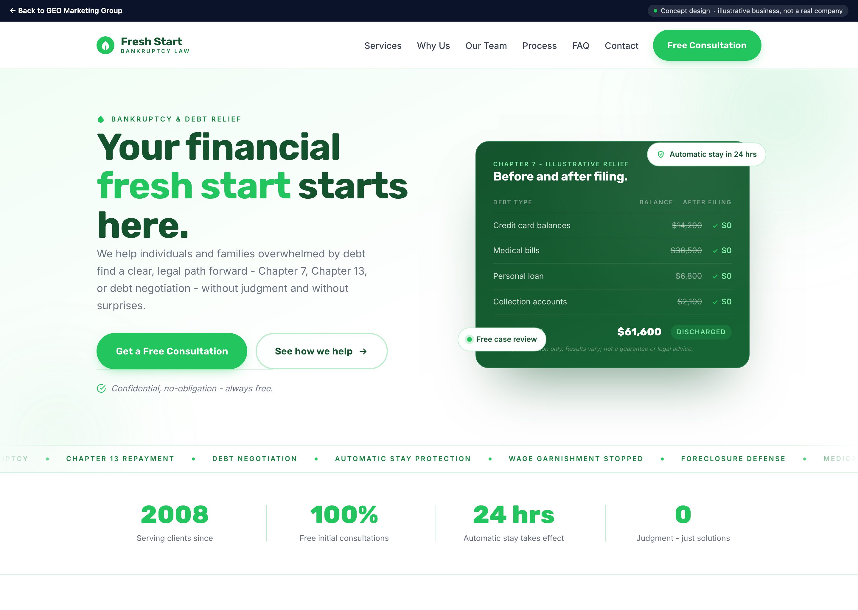 Fresh Start Bankruptcy Law - concept website design
