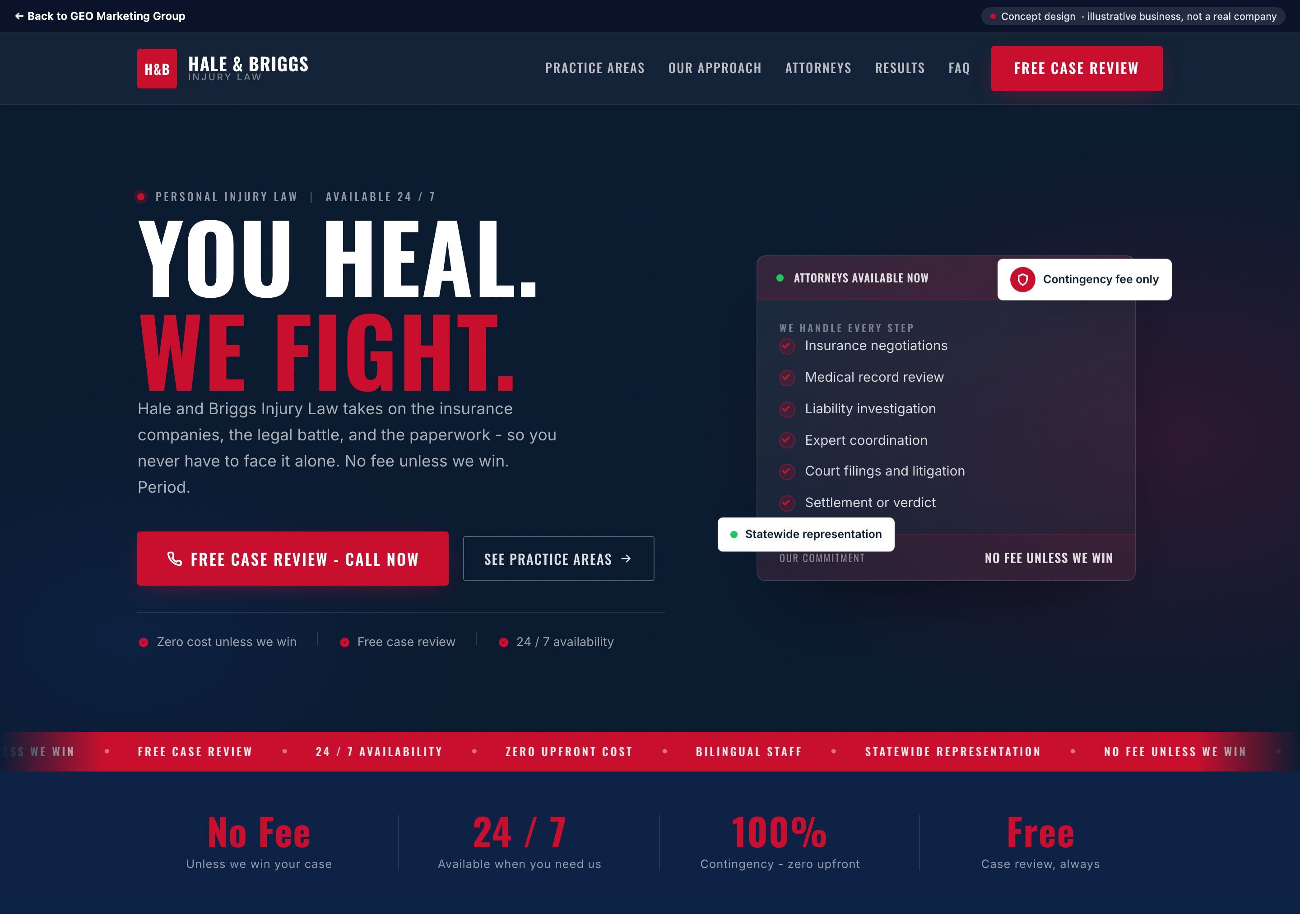 Hale & Briggs Injury Law - concept website design