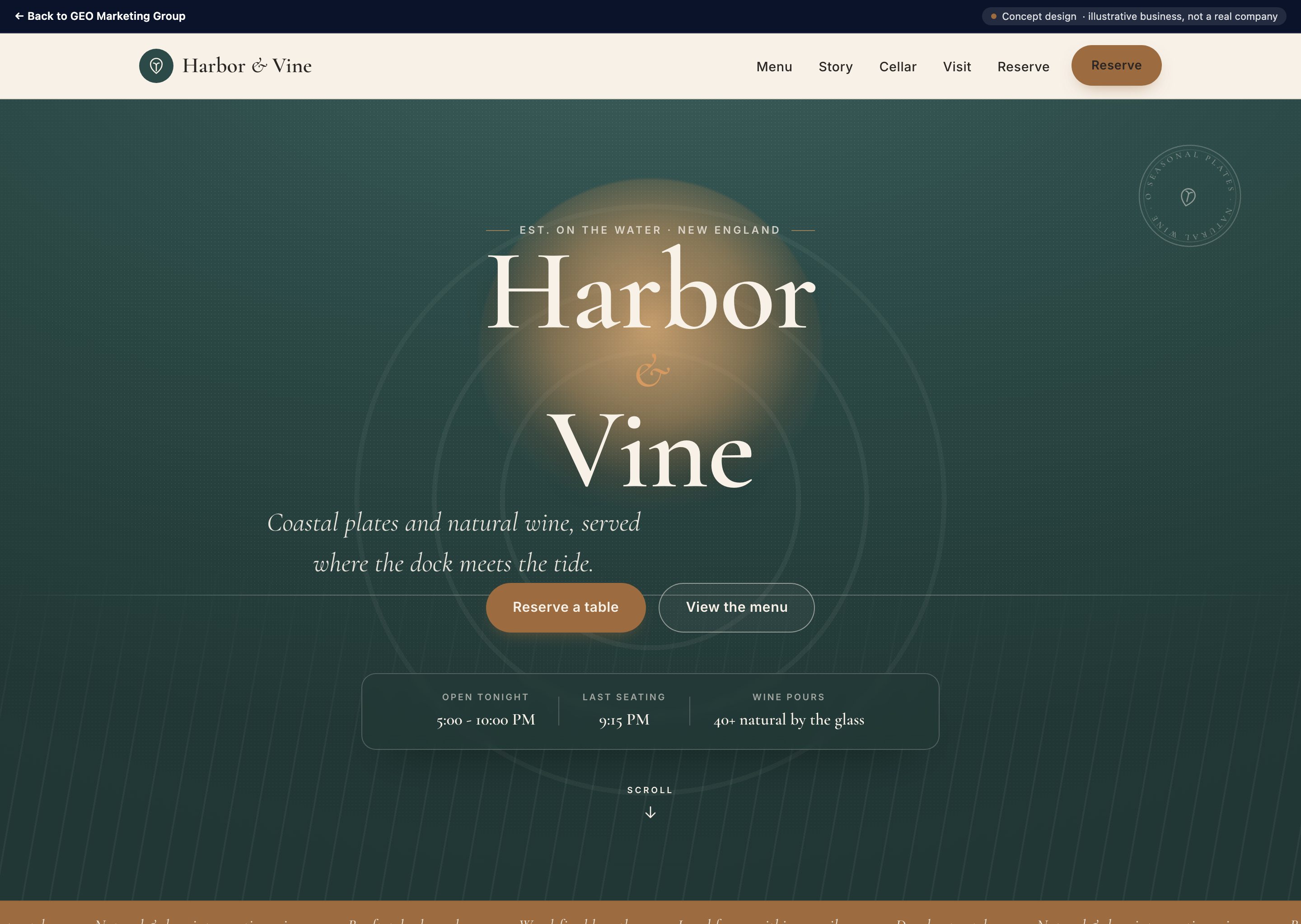 Harbor & Vine - concept website design