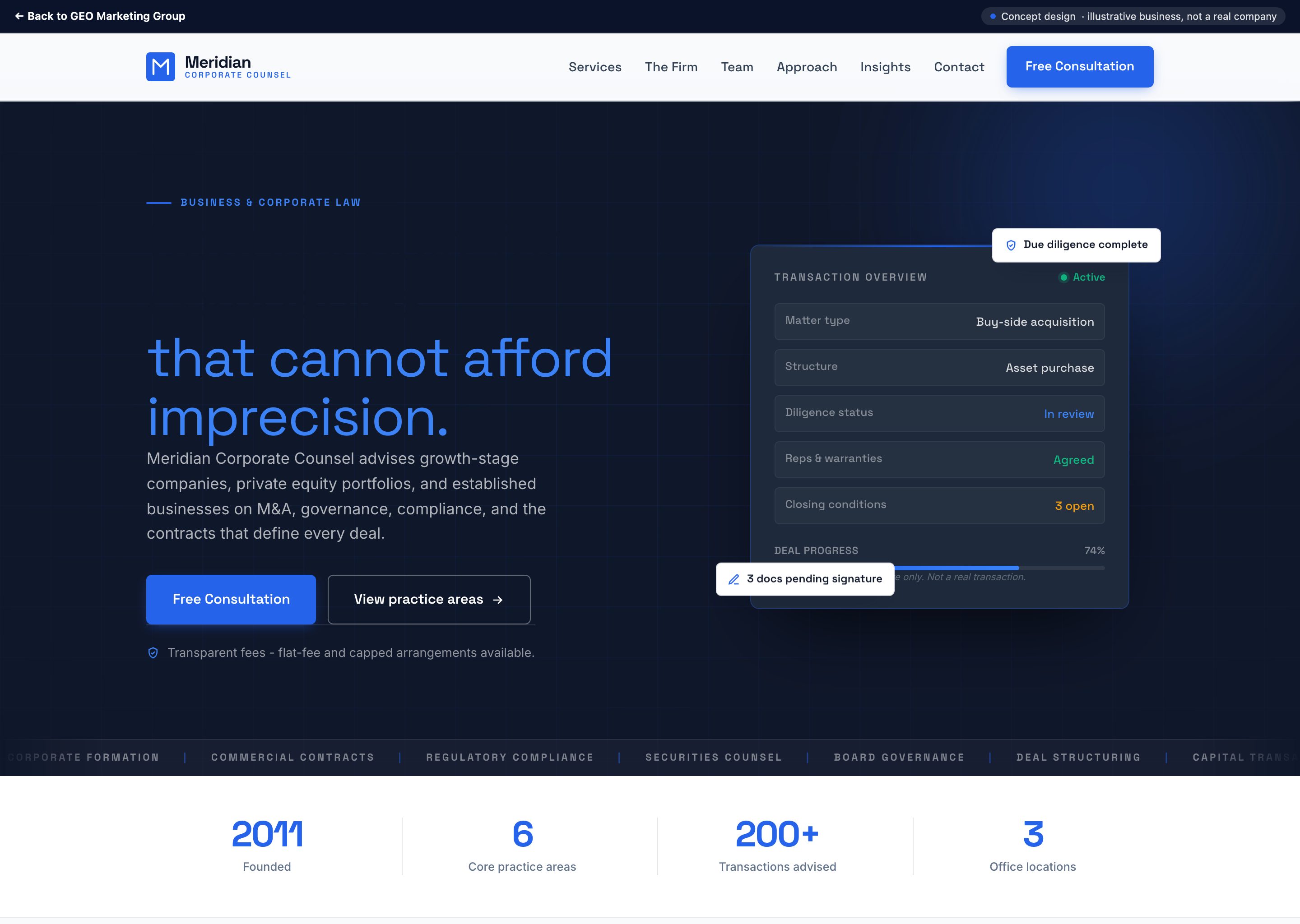 Meridian Corporate Counsel - concept website design