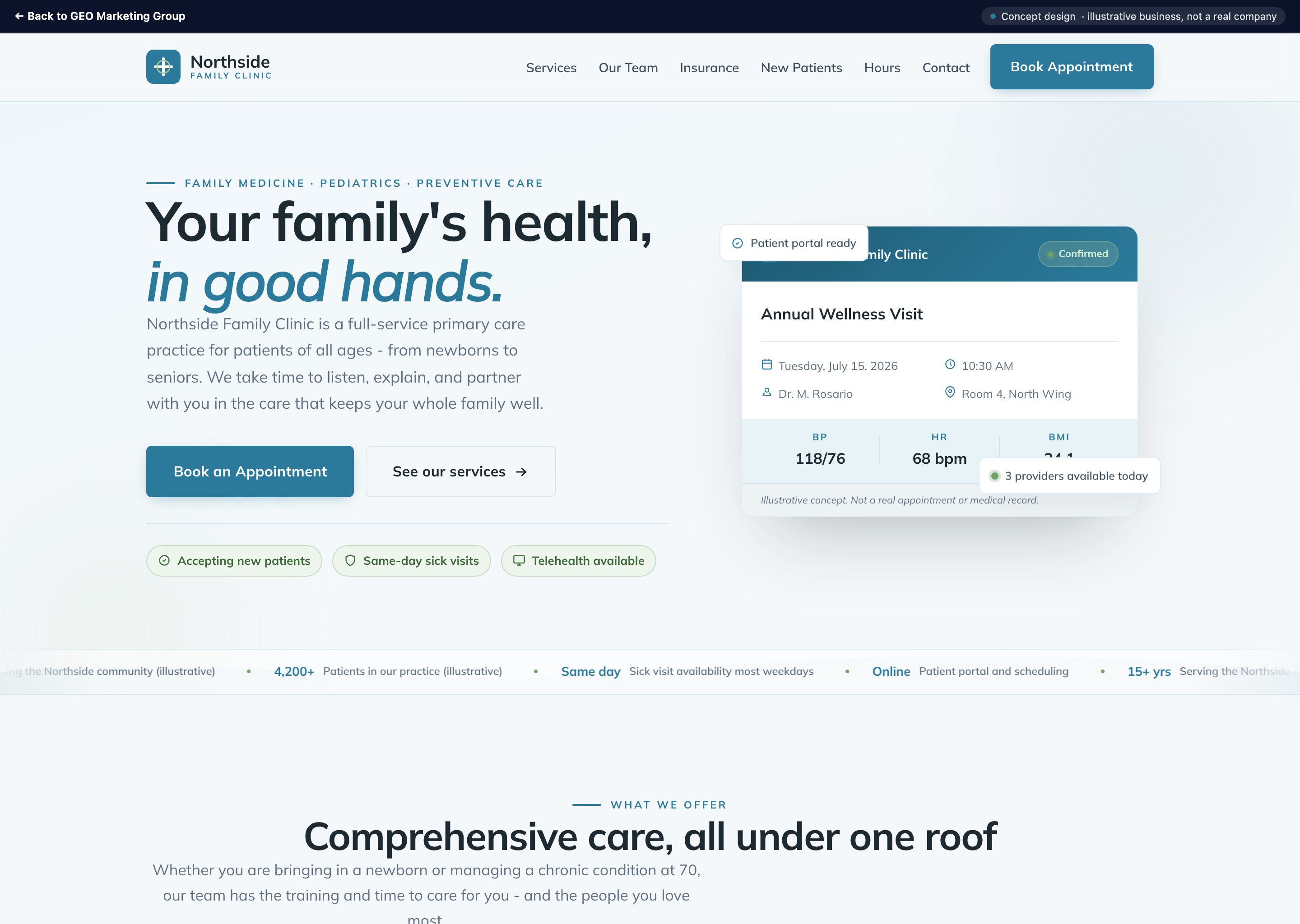 Northside Family Clinic - concept website design