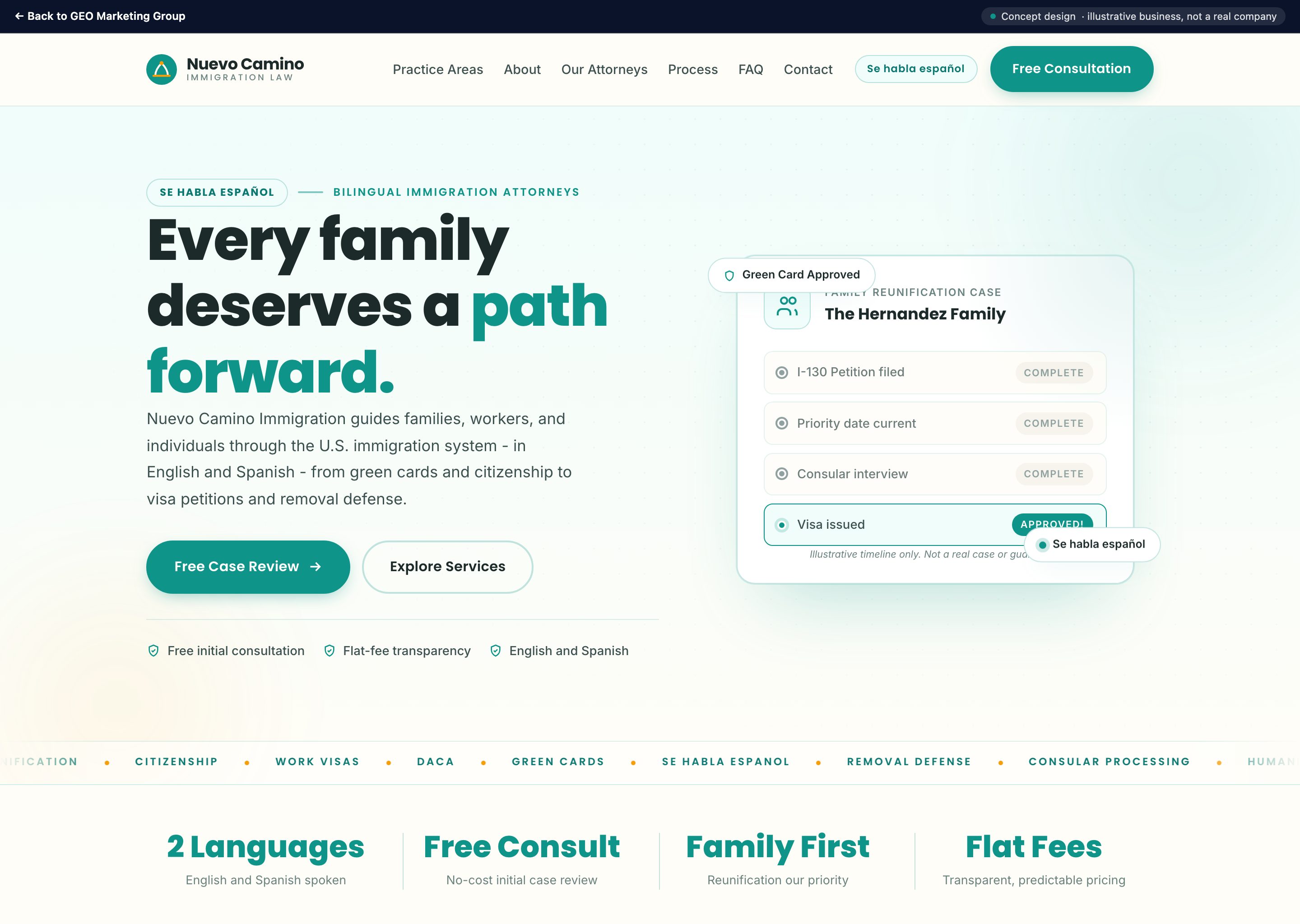 Nuevo Camino Immigration - concept website design