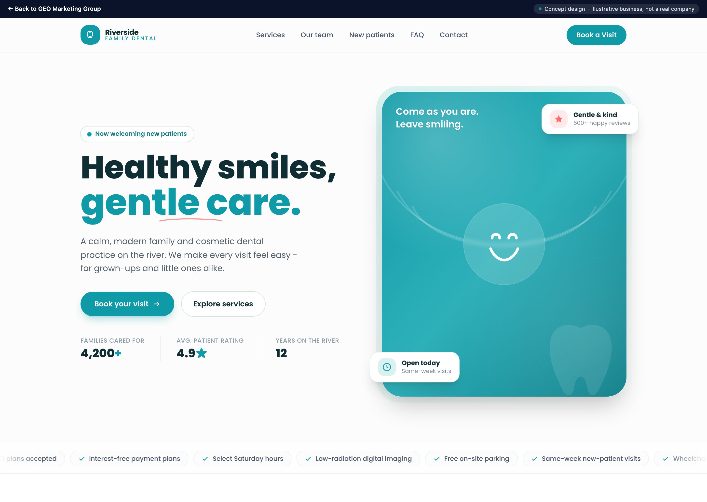 Riverside Family Dental - concept website design