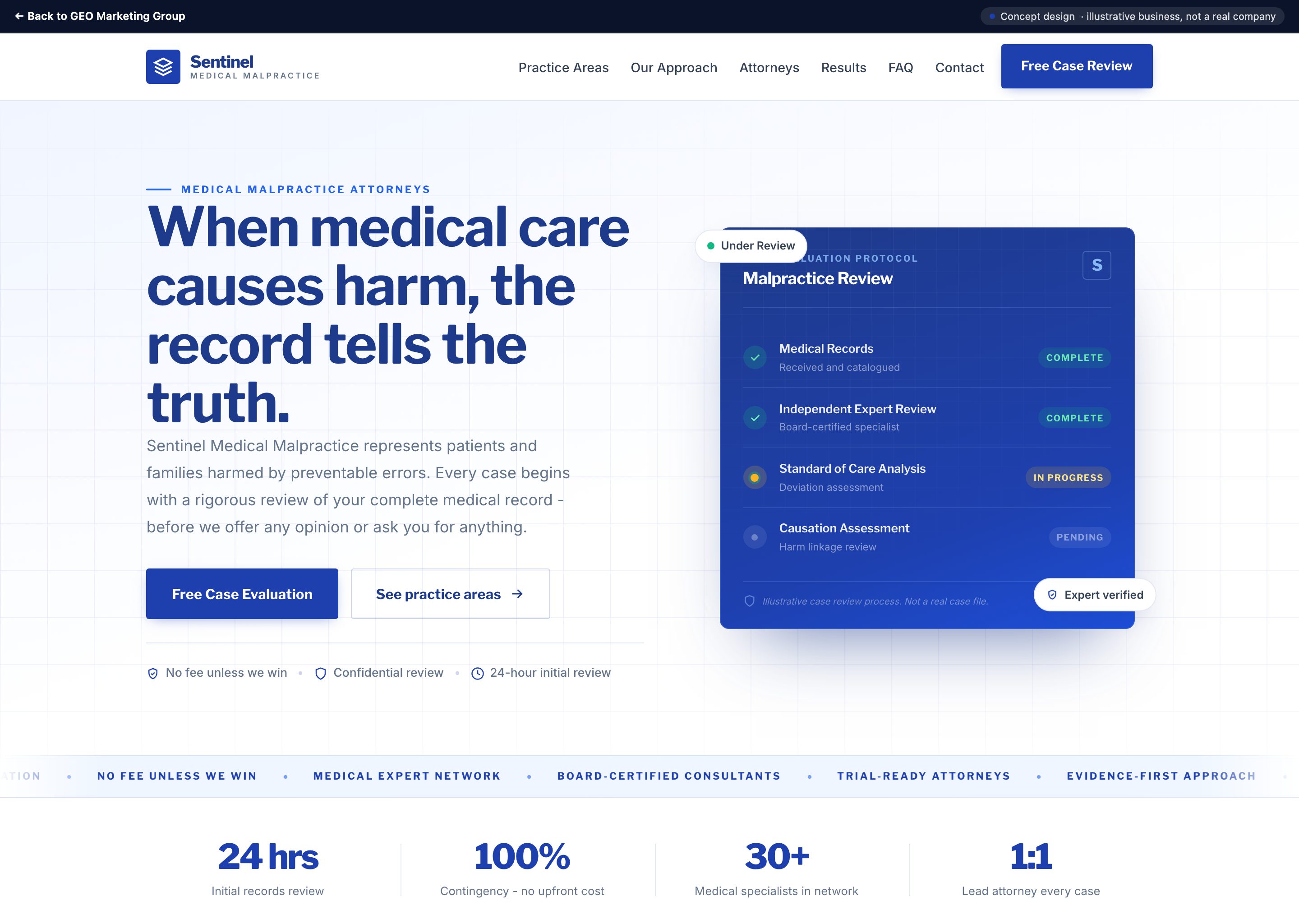 Sentinel Medical Malpractice - concept website design