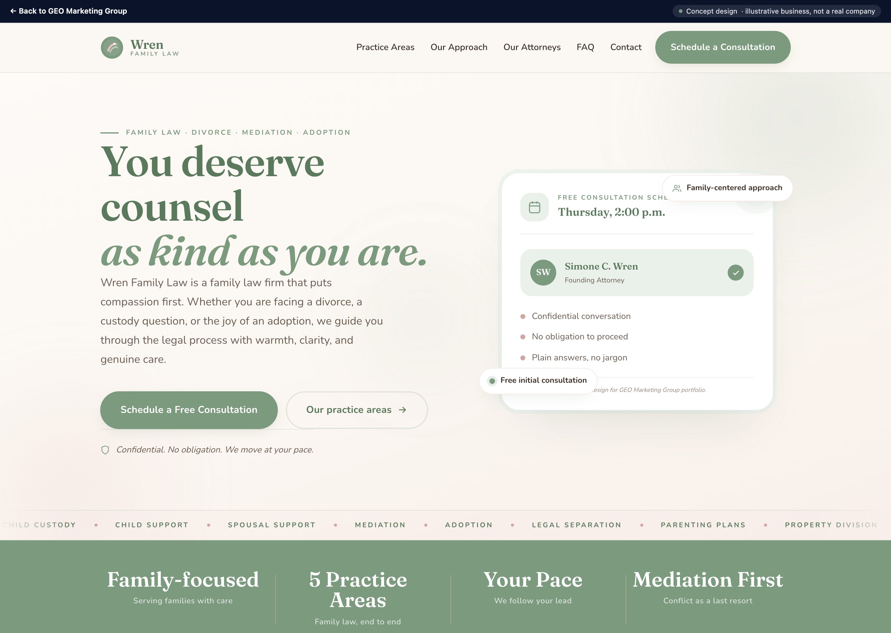 Wren Family Law - concept website design
